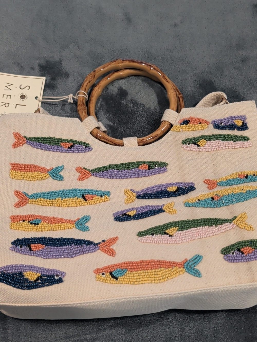 Beaded Fish Canvas Tote Bag - Multicolor